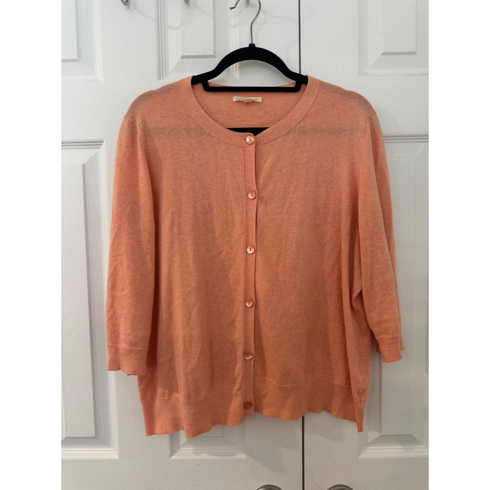 Eileen Fisher Organic Cotton Cashmere Cardigan Peach XL 3/4 Sleeve Button Front